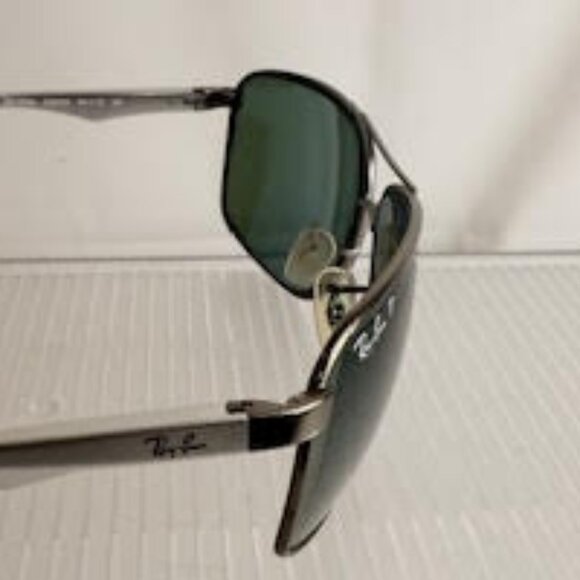 Ray-Ban RB8313 Aviator Sunglasses Polarized | Black Silver Frame Green Lenses - Picture 6 of 10